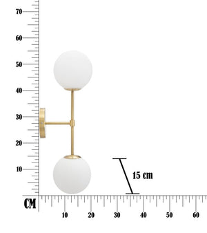 Lampada da Muro Glamy Doppia 15x21x55 cm in Ferro e Vetro Oro e Bianco