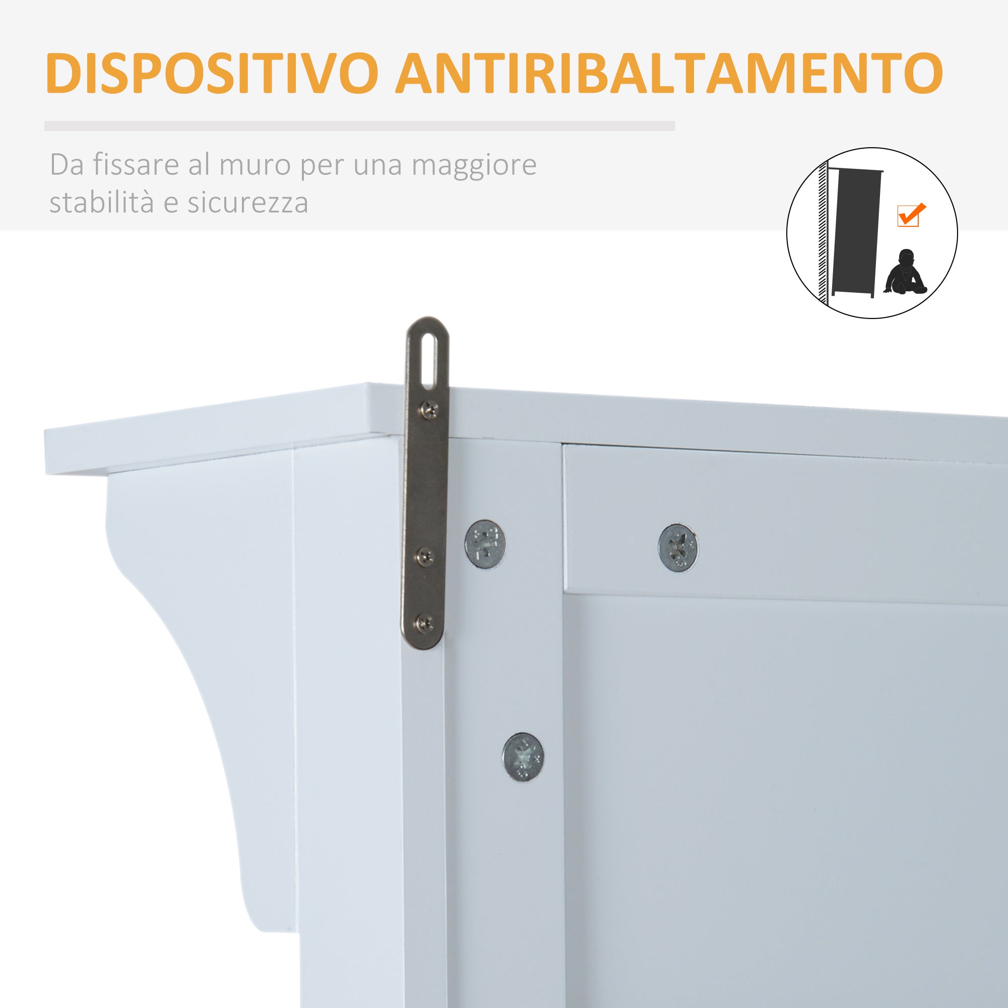 Mobile Ingresso con Appendiabiti Specchio e Scarpiera in Legno Bianco 80x40x170 cm