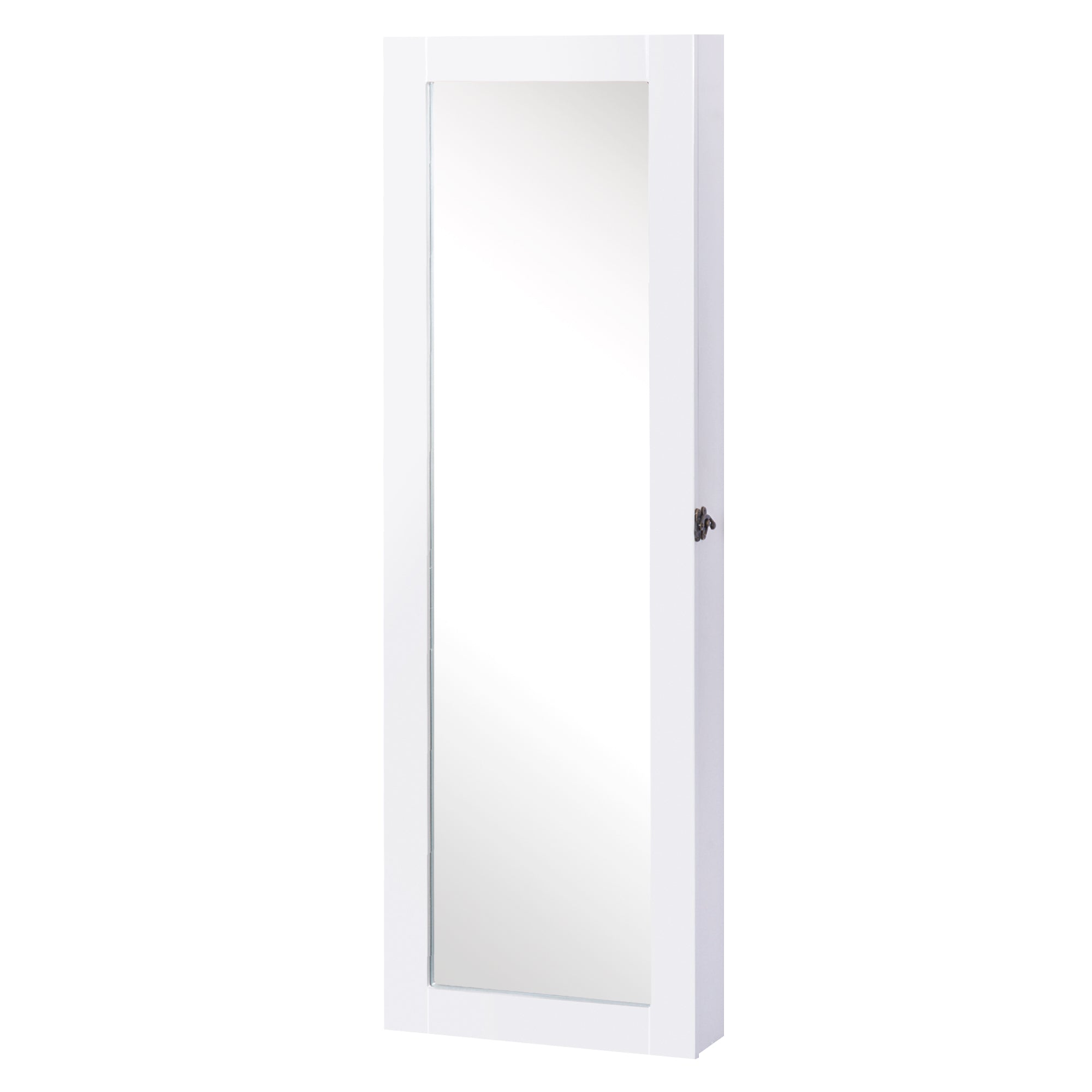 Specchiera Armadio Portagioielli da Parete in Legno MDF Bianco 37x9.5x112 cm