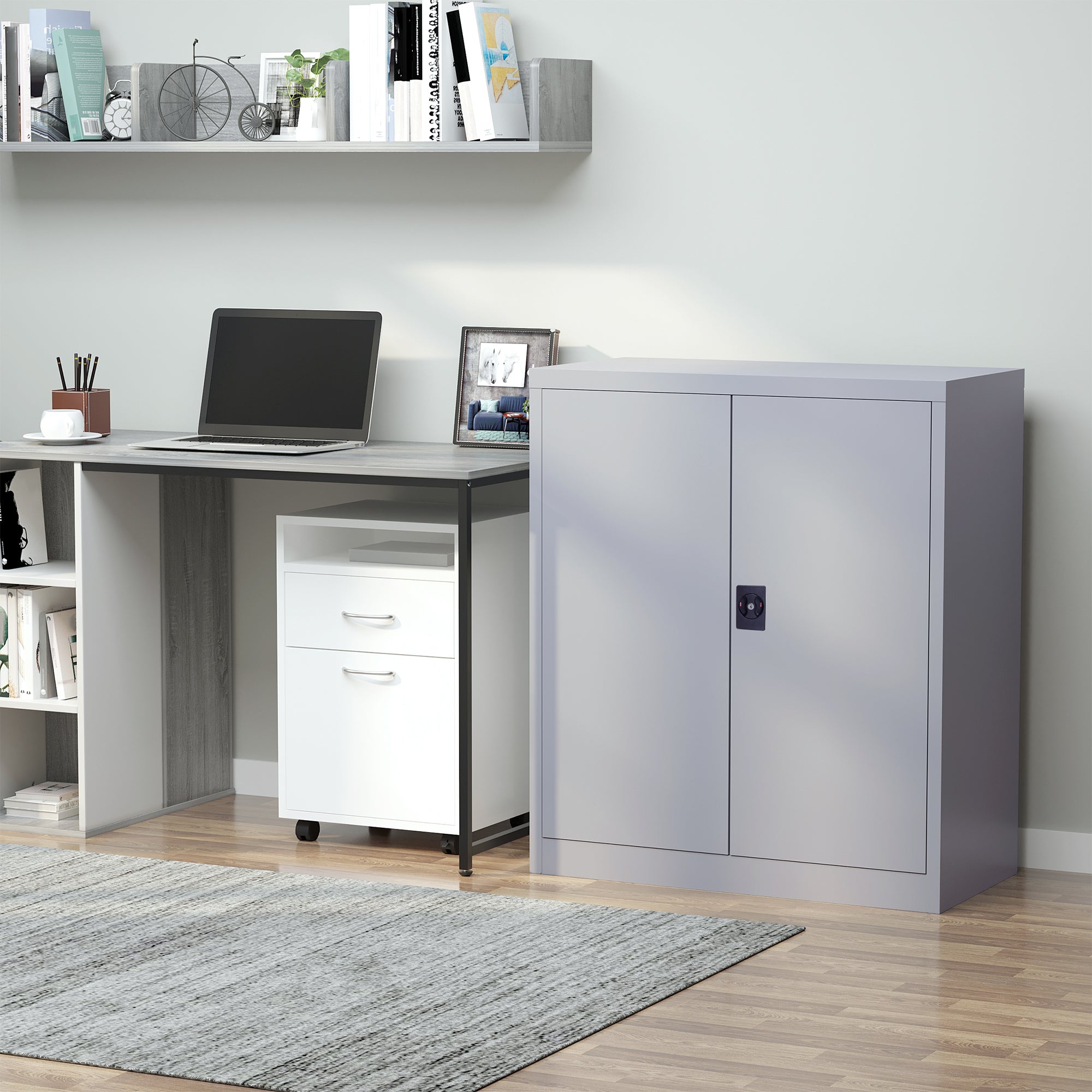 Armadietto Portadocumenti con Chiusura di Sicurezza in Acciaio Grigio 80x40x92.5 cm