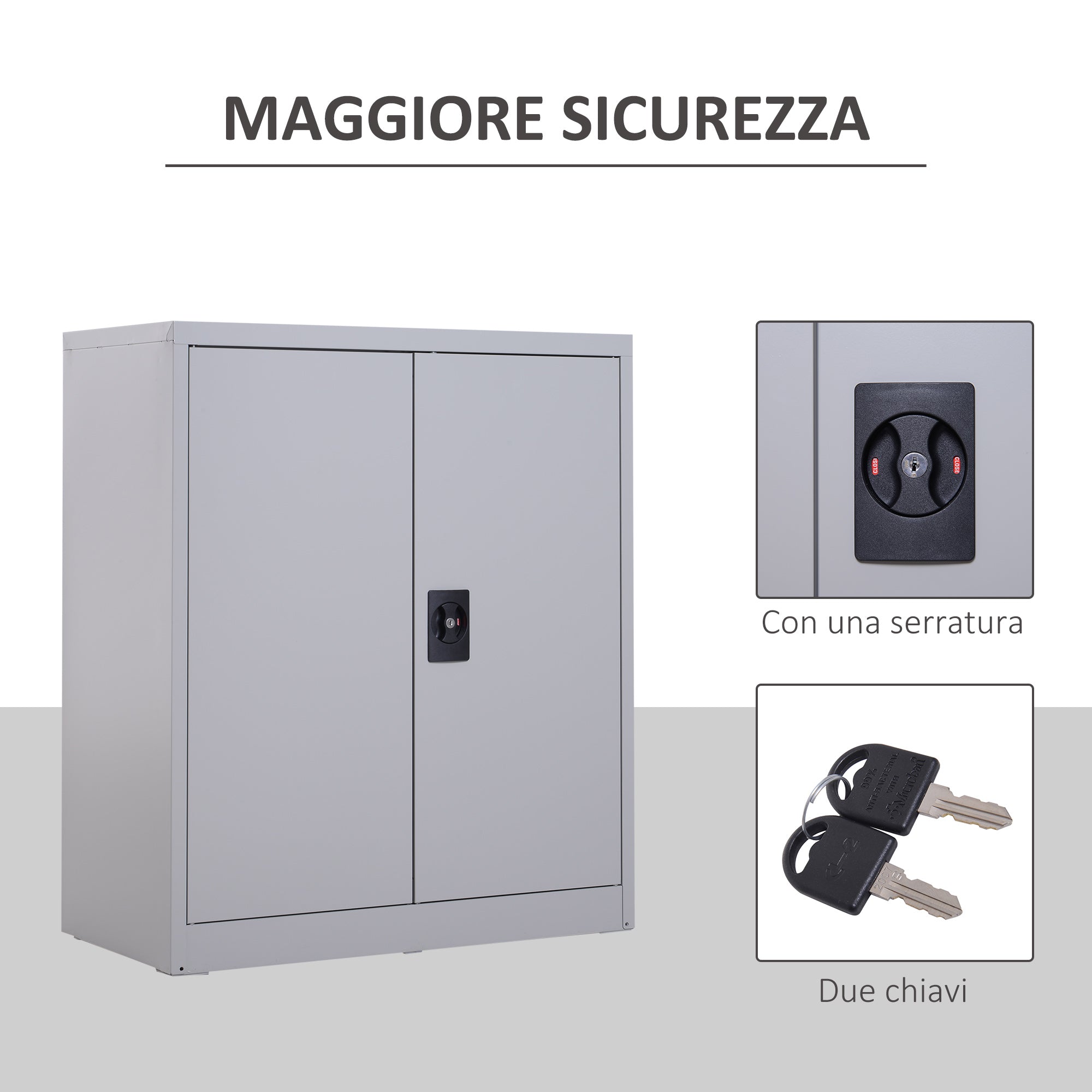 Armadietto Portadocumenti con Chiusura di Sicurezza in Acciaio Grigio 80x40x92.5 cm