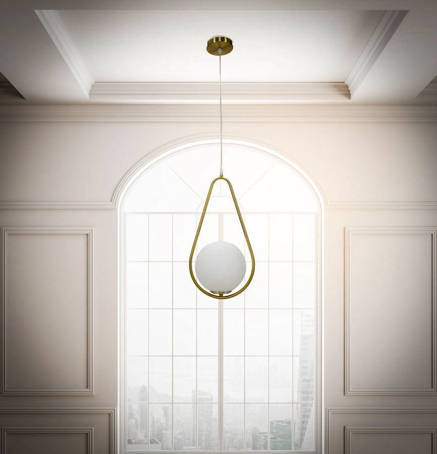 Lampadario Glamy Drop 24x20x46 cm in Ferro e Vetro Oro e Bianco