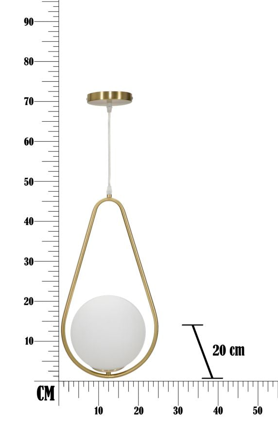 Lampadario Glamy Drop 24x20x46 cm in Ferro e Vetro Oro e Bianco