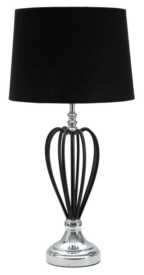 Lampada da Tavolo Darky Argento Ø28x56 cm in Ferro PVC e Tessuto Nero e Argento