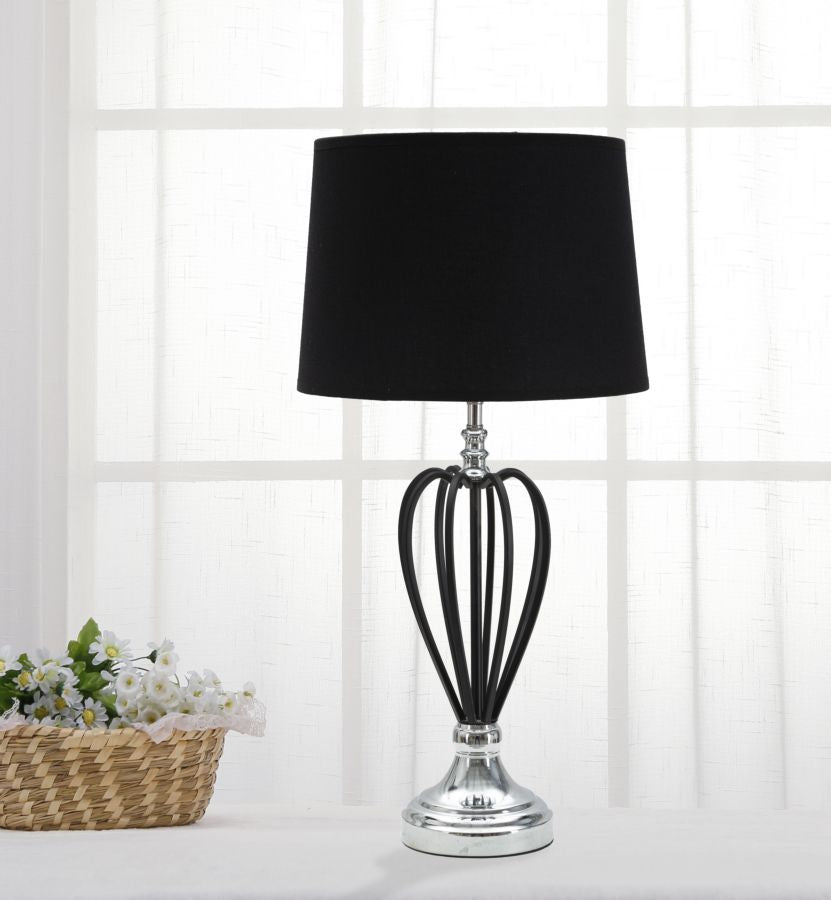 Lampada da Tavolo Darky Argento Ø28x56 cm in Ferro PVC e Tessuto Nero e Argento