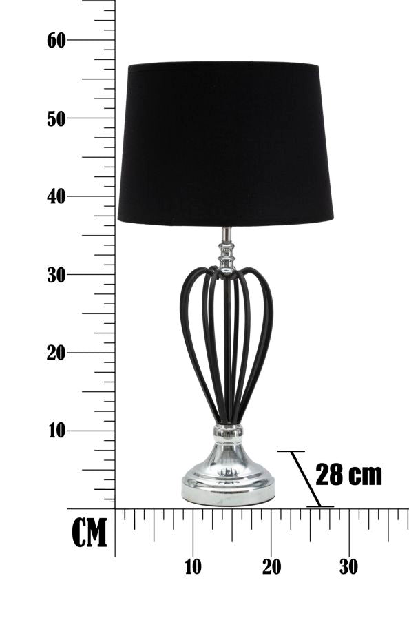 Lampada da Tavolo Darky Argento Ø28x56 cm in Ferro PVC e Tessuto Nero e Argento