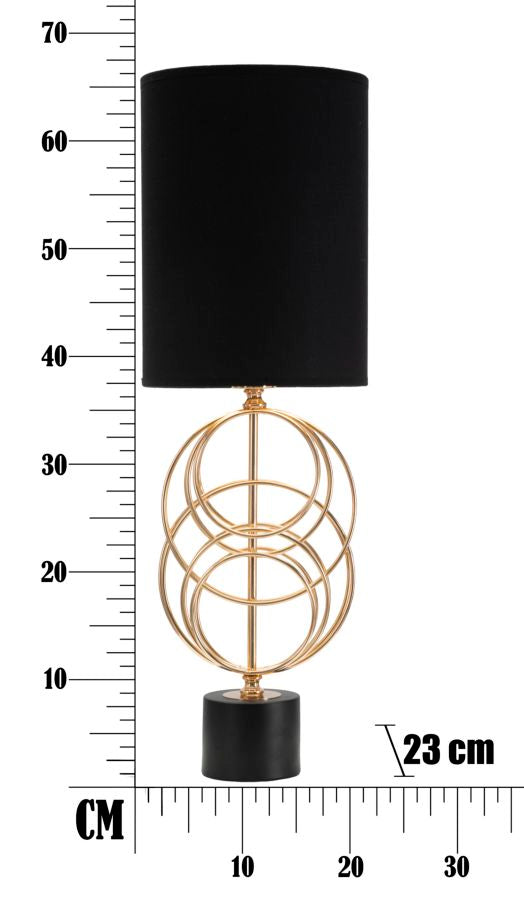 Lampada da Tavolo Circly Ø22,5x65 cm in Ferro PVC e Tessuto Oro e Nero