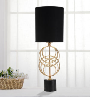 Lampada da Tavolo Circly Ø20x58,5 cm in Ferro PVC e Tessuto Oro e Nero