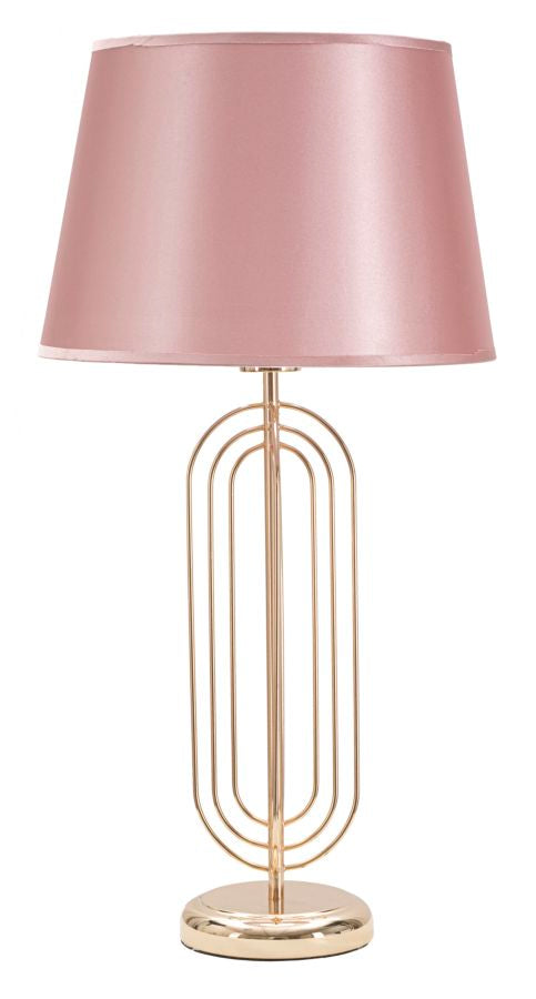 Lampada da Tavolo Krista Ø33x64 cm in Ferro PVC e Tessuto Oro e Rosa