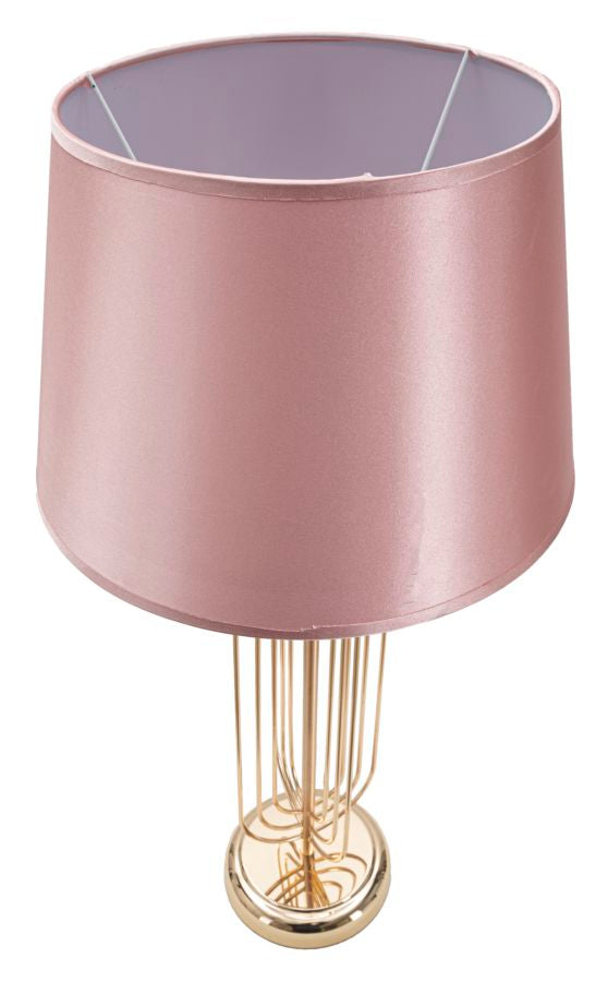 Lampada da Tavolo Krista Ø33x64 cm in Ferro PVC e Tessuto Oro e Rosa