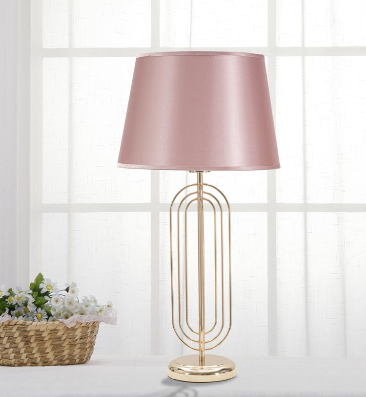 Lampada da Tavolo Krista Ø33x64 cm in Ferro PVC e Tessuto Oro e Rosa