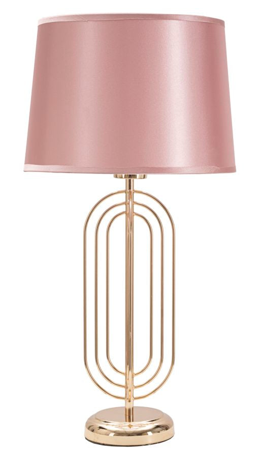 Lampada da Tavolo Krista Ø28x55 cm in Ferro PVC e Tessuto Oro e Rosa