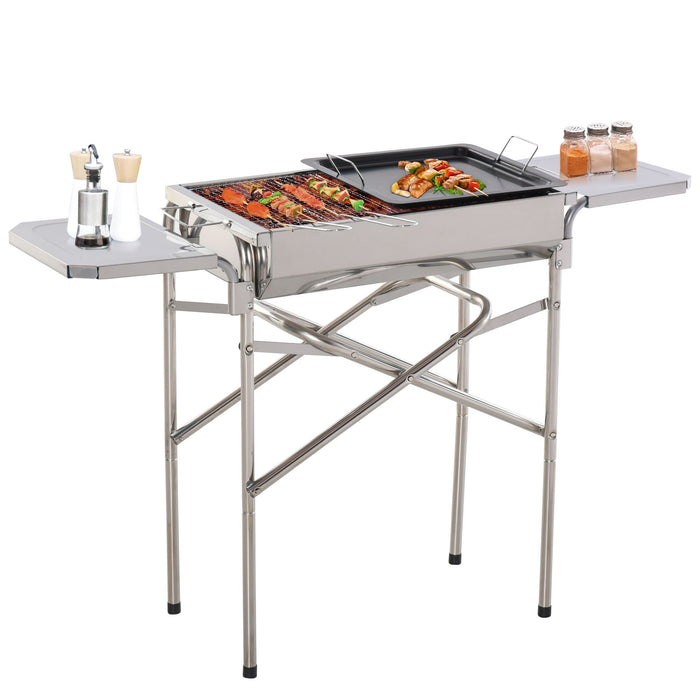 Barbecue a Carbone Carbonella BBQ Grill con Piano d'Appoggio in Acciaio Inox