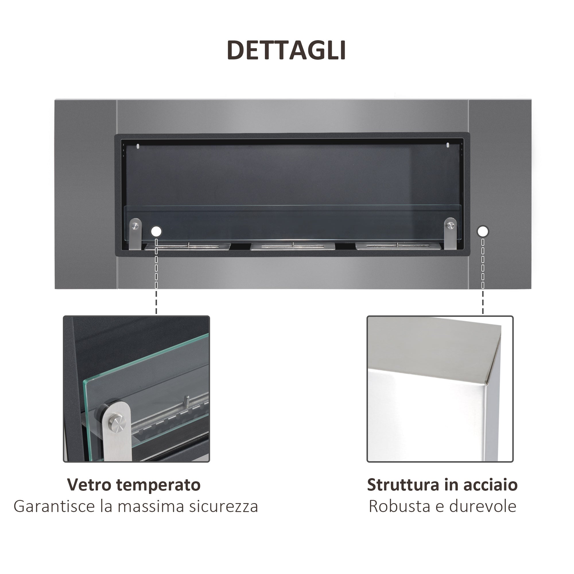 Camino a Bioetanolo da Parete 136x54 cm Inox e Nero