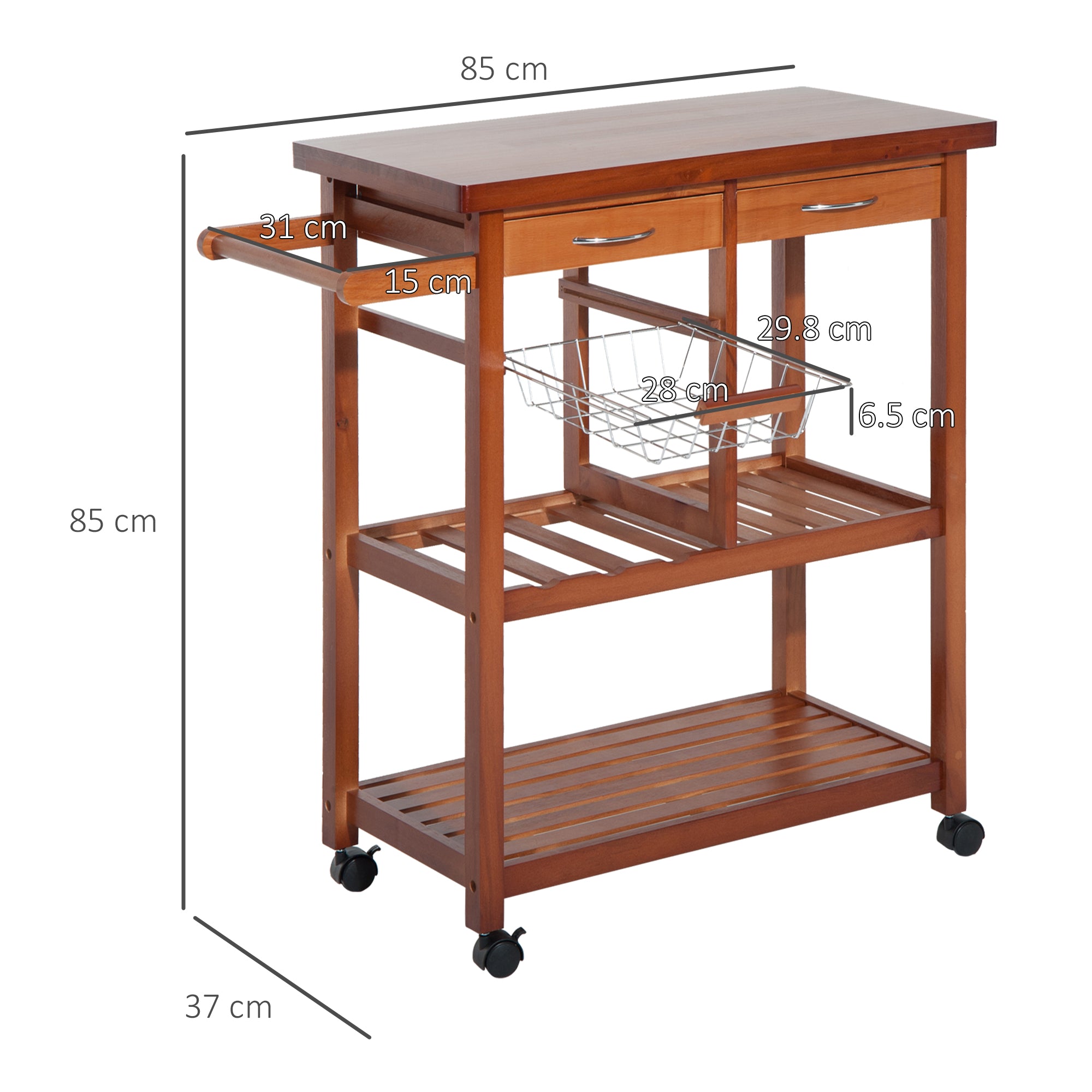 Carrello da Cucina da Cucina con Cassetti in Legno 81x38x85 cm