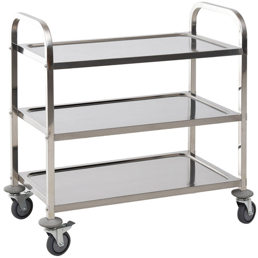 Carrello Portavivande da Cucina 3 Ripiani in Acciaio Inox 85x45x90 cm