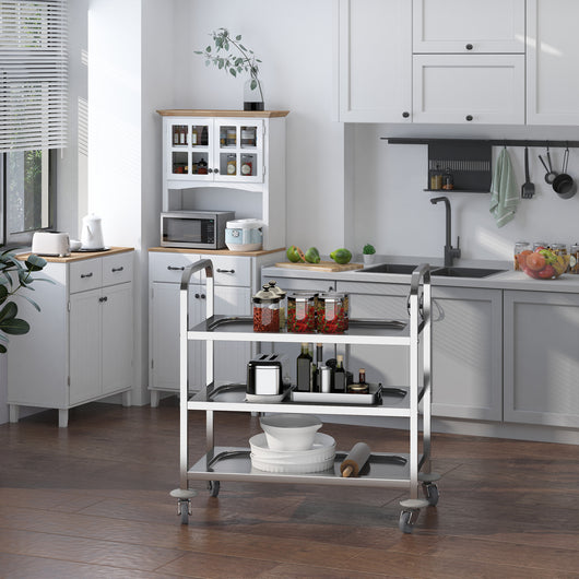 Carrello Portavivande da Cucina 3 Ripiani in Acciaio Inox 85x45x90 cm