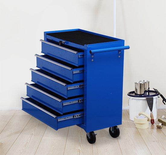 Carrello da Lavoro con 5 Cassetti Porta Utensili Blu 67.5x33x77 cm