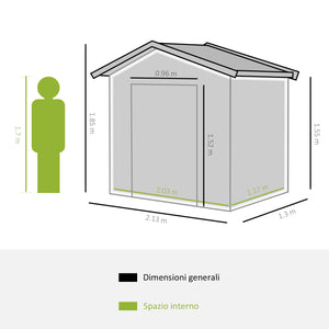 Casetta Box da Giardino in Lamiera 213x127x185 cm