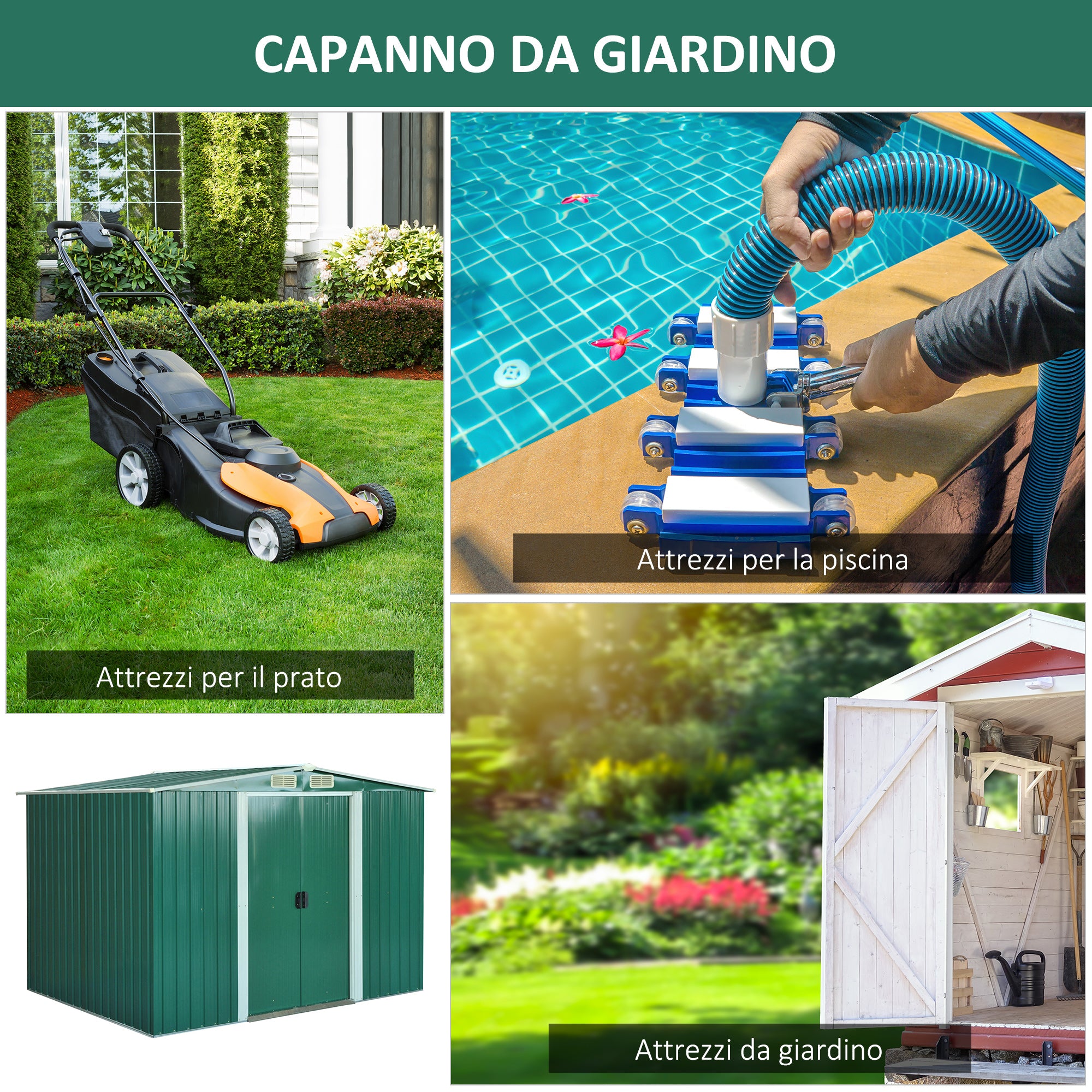 Casetta Box da Giardino in Lamiera Verde 246x192.5x177.5 cm