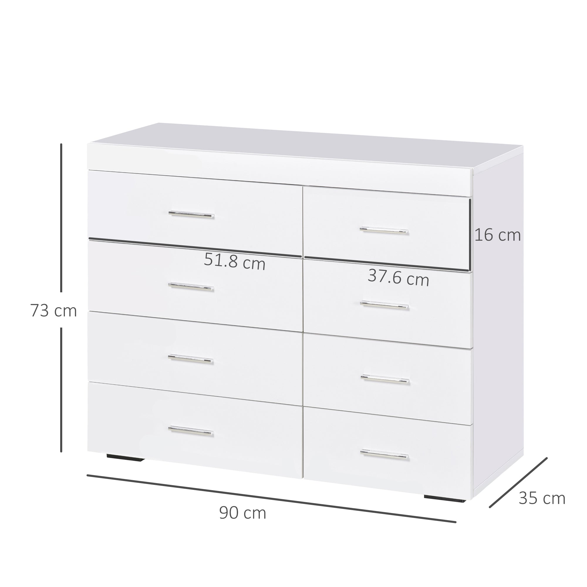 Cassettiera per Casa e Ufficio in Legno Bianco 90x35x73 cm