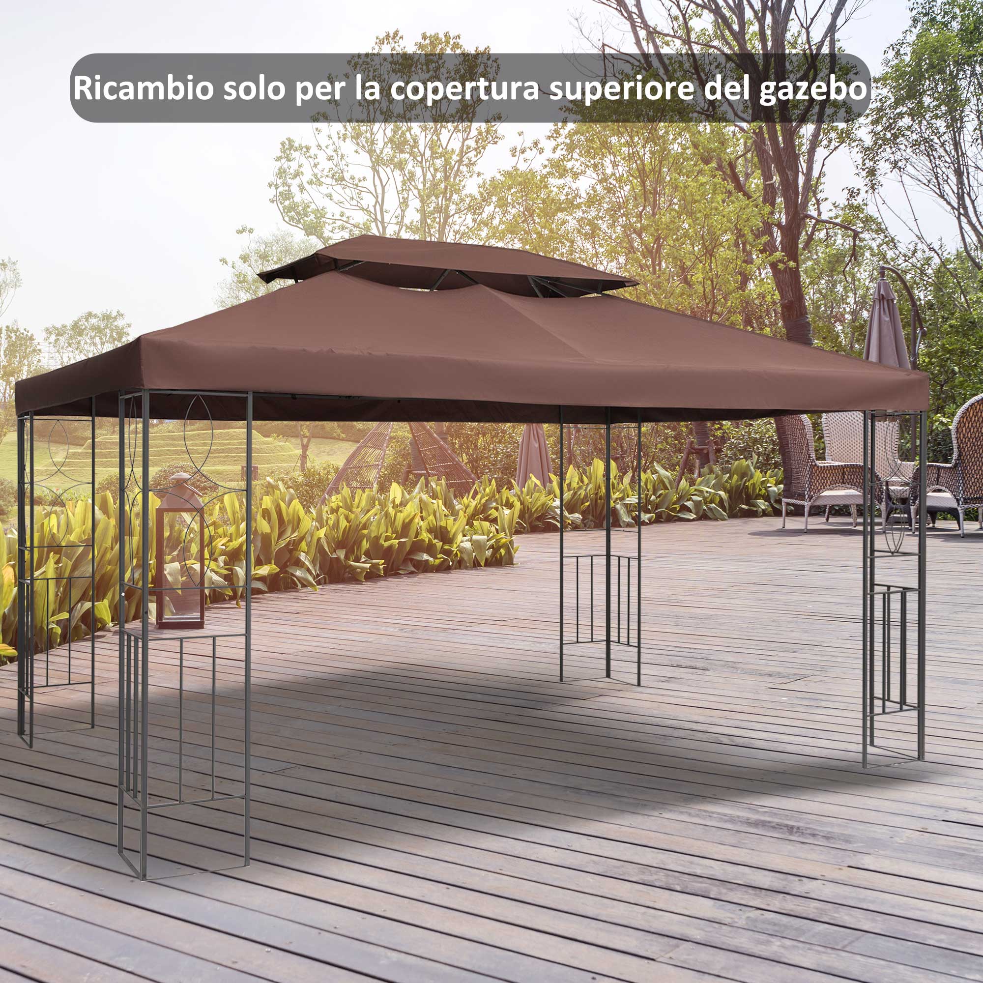 Tetto di Ricambio per Gazebo da Giardino Impermeabile Doppio Tetto 3x4m