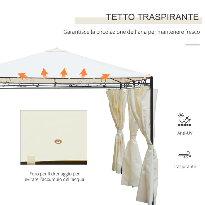 Gazebo Rettangolare con Struttura in Metallo Robusto e Teli Laterali Crema 4x3m