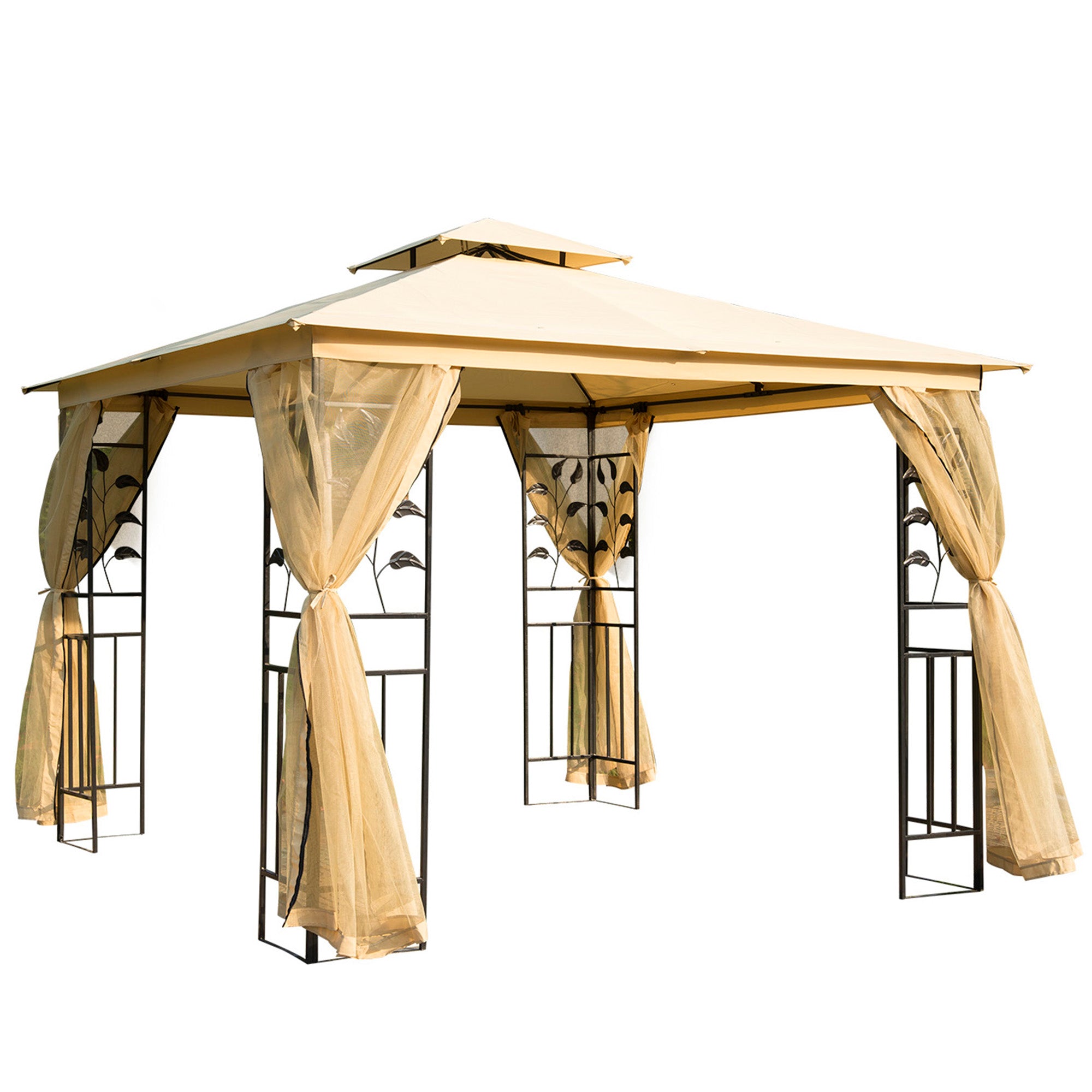 Gazebo da Giardino di Lusso 3x3m in Metallo con Zanzariera Panna