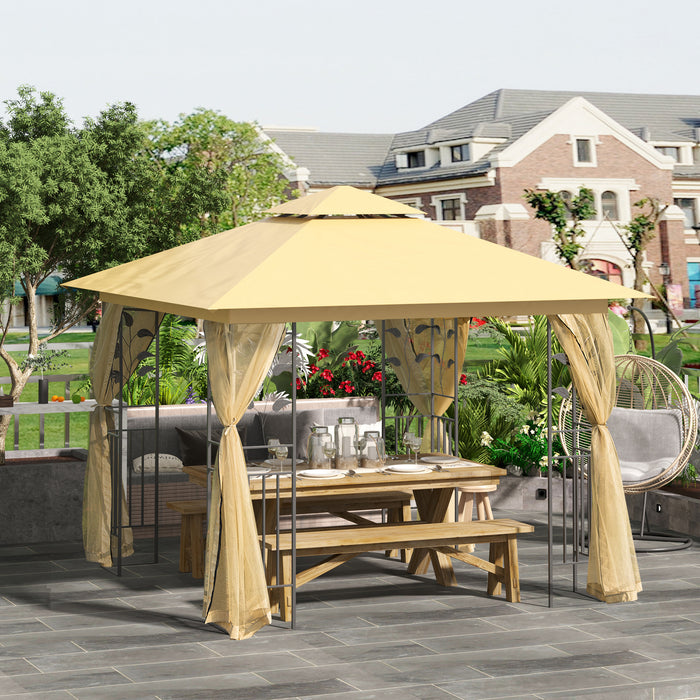 Gazebo da Giardino di Lusso 3x3m in Metallo con Zanzariera Panna