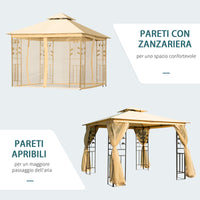 Gazebo da Giardino di Lusso 3x3m in Metallo con Zanzariera Panna