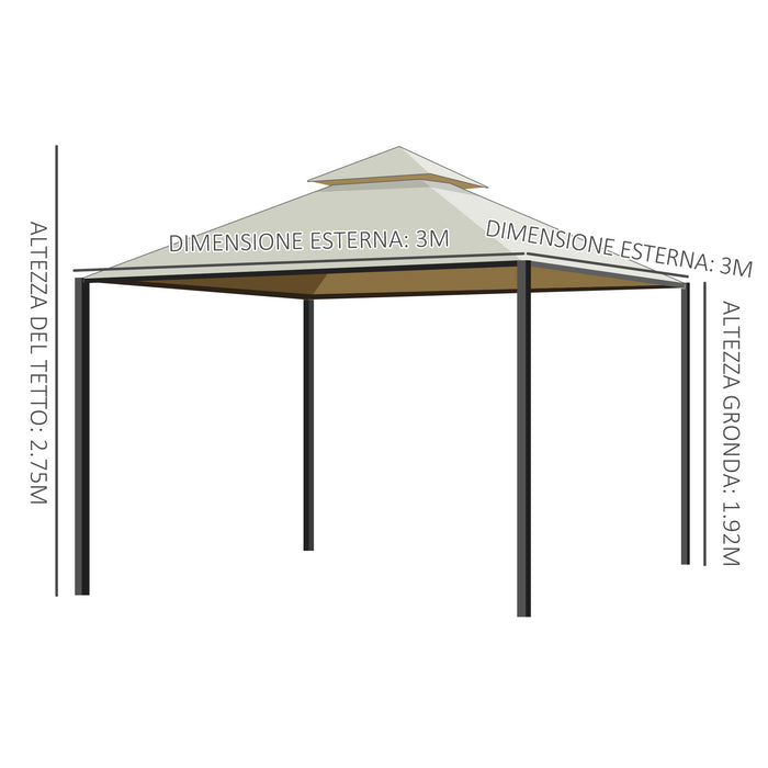 Gazebo da Giardino Impermeabile con Pannelli Laterali Beige 3x3m