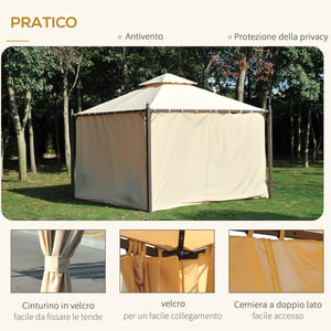 Gazebo da Giardino Impermeabile con Pannelli Laterali Beige 3x3m