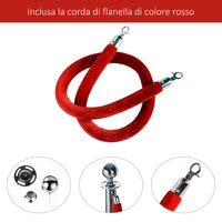 2 Colonnine Separacode Silver con Corda Rossa in Acciaio Inox Ø32x95 cm