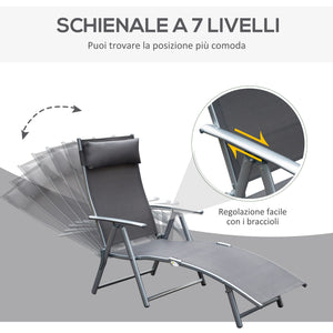 Lettino Prendisole Relax Pieghevole Telaio in Metallo Grigio 137x63.5x100.5 cm