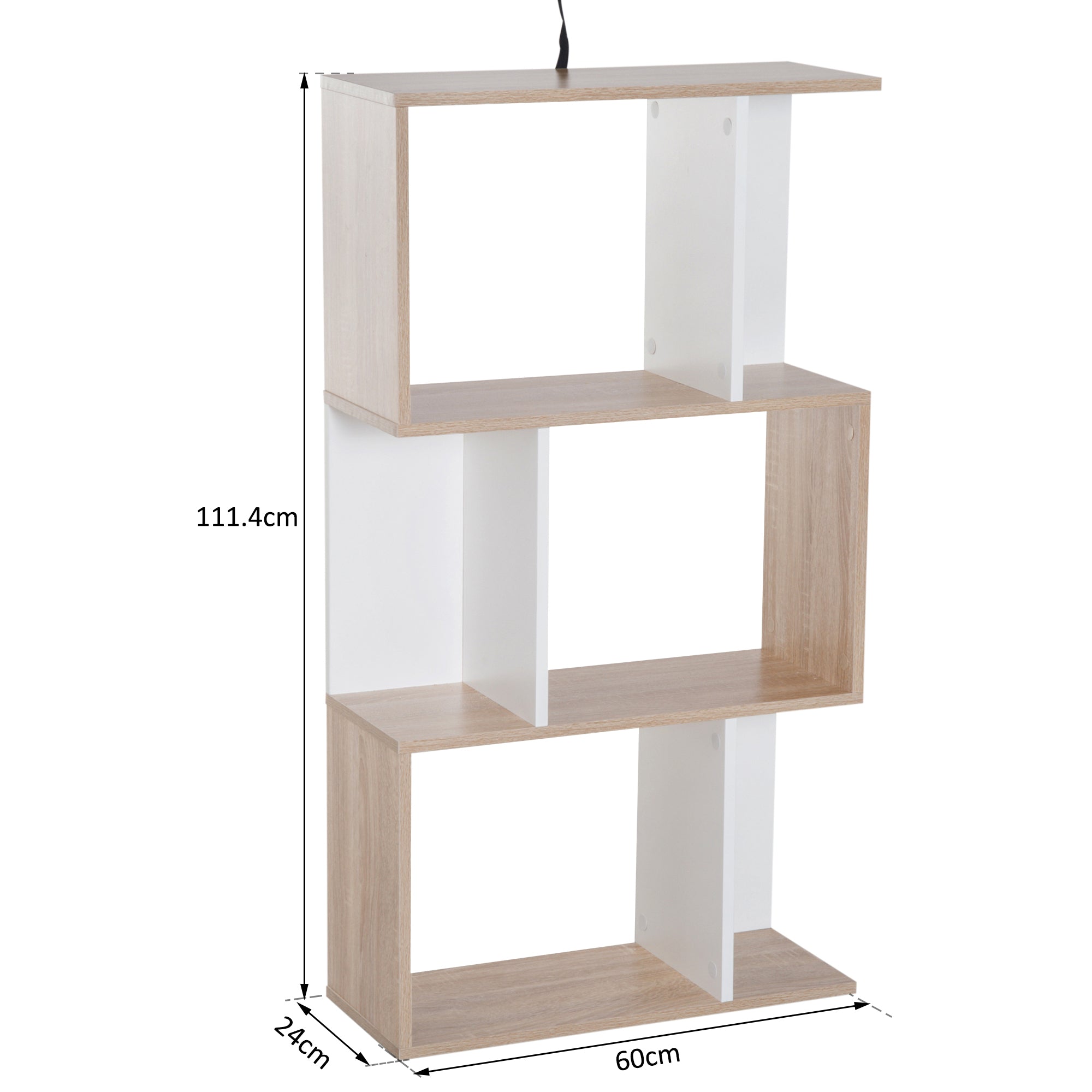 Libreria da Parete Moderna con 3 Ripiani Legno Naturale e Bianco 60x24x111.4 cm