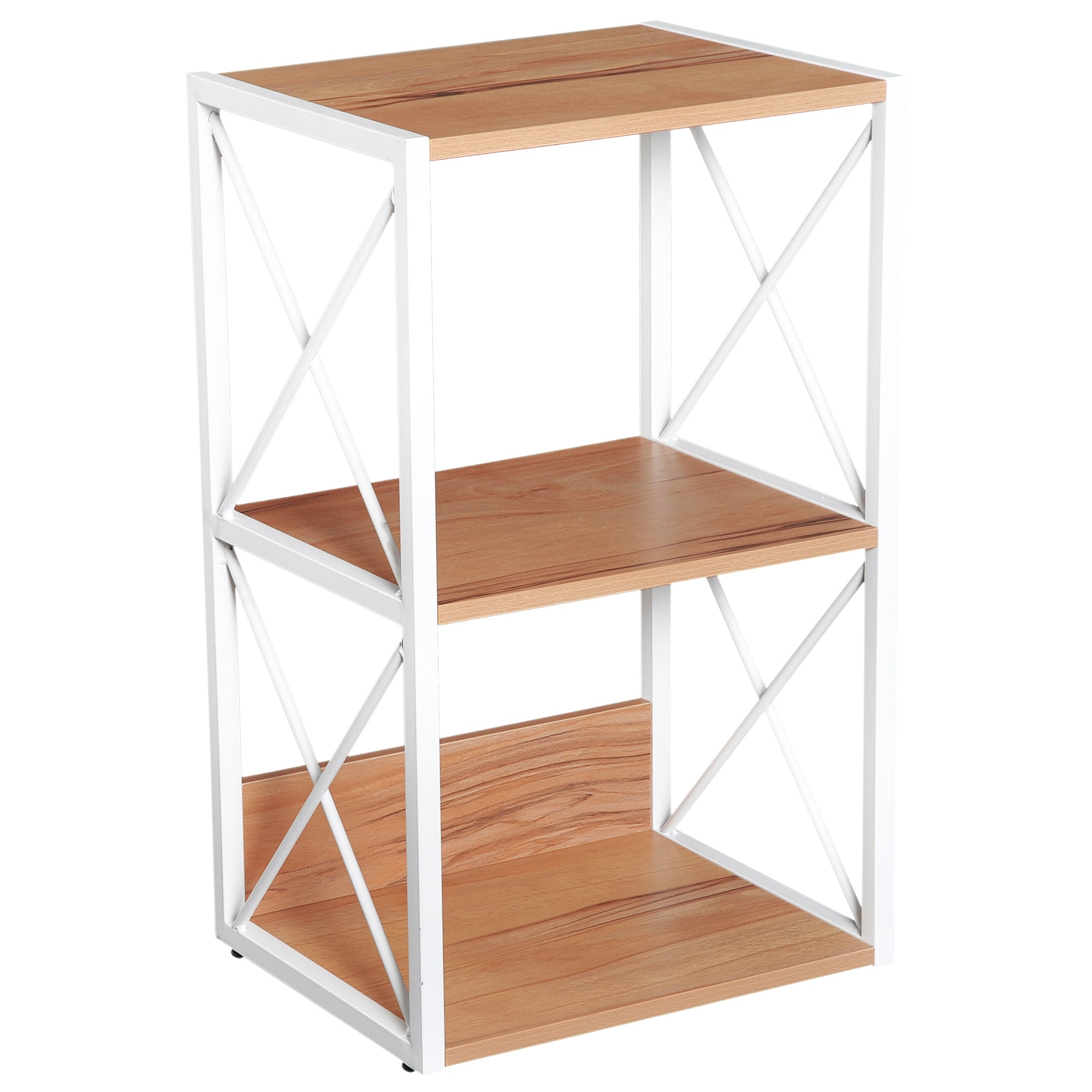 Libreria Scaffale 3 Ripiani con Struttura in Acciaio Bianco e Ripiani in Legno 40x35x72.5 cm