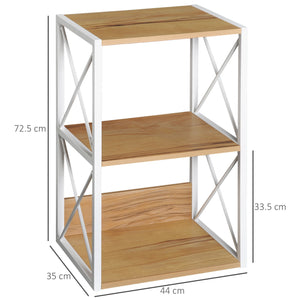 Libreria Scaffale 3 Ripiani con Struttura in Acciaio Bianco e Ripiani in Legno 40x35x72.5 cm