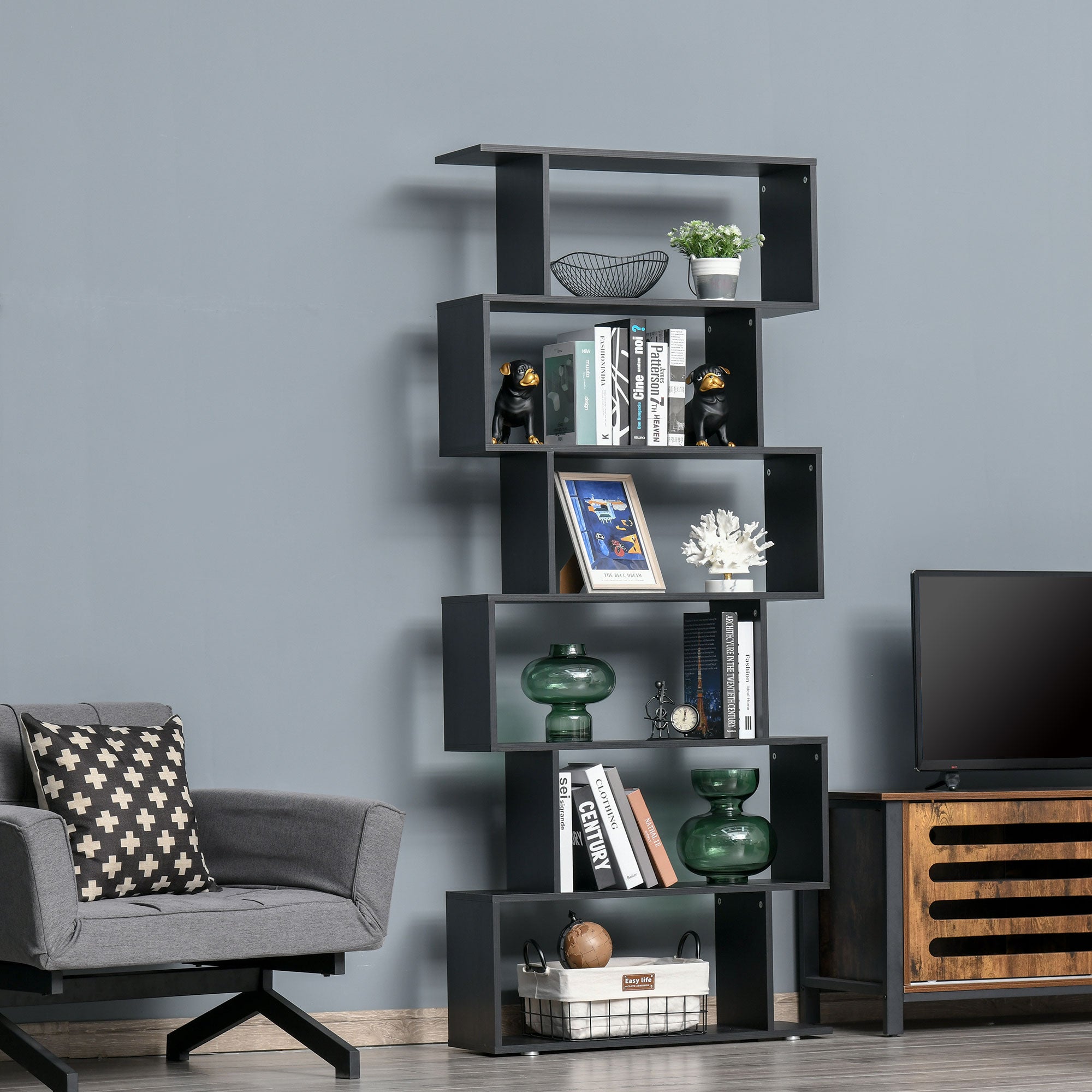 Libreria di Design in Legno Nero 80x24x191 cm