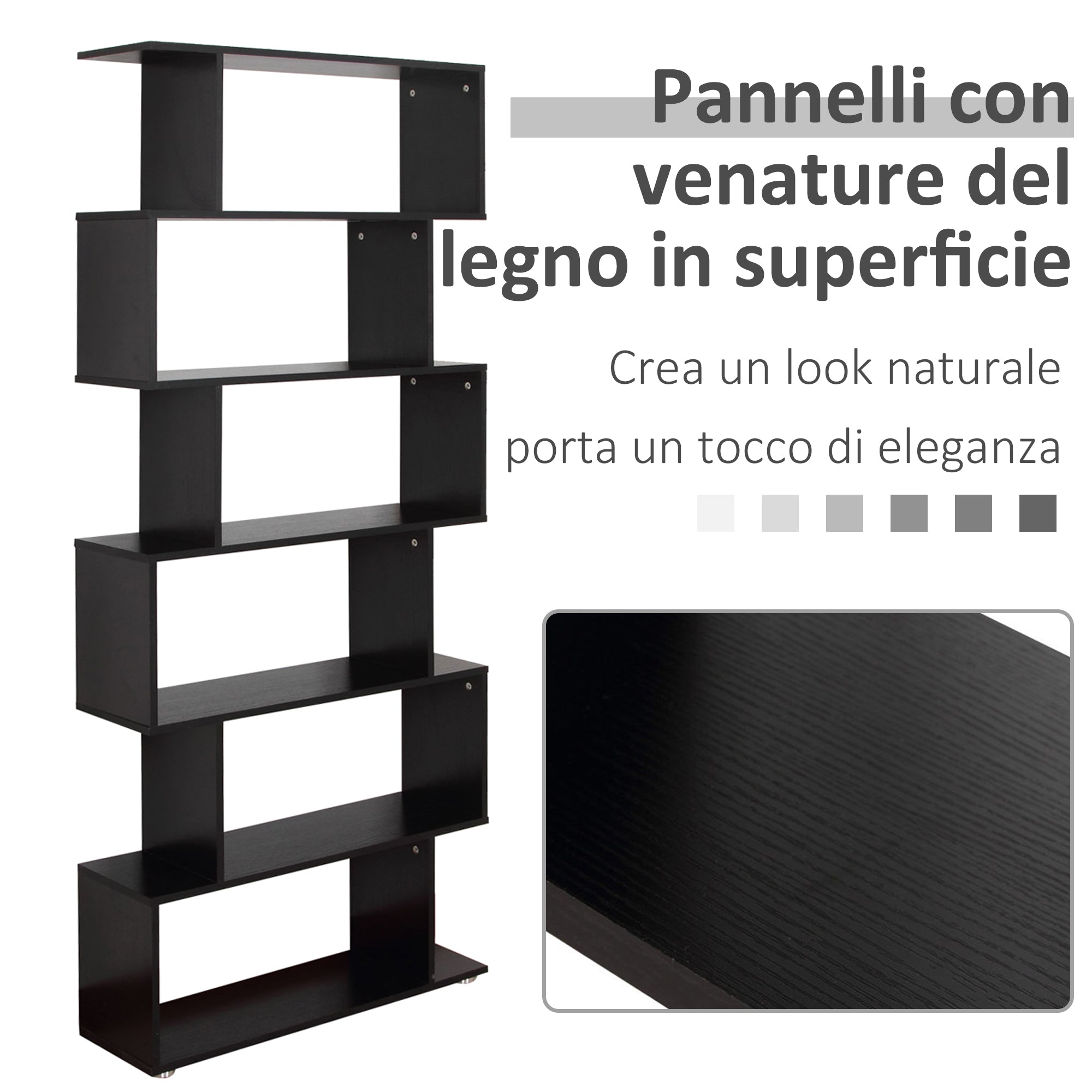 Libreria di Design in Legno Nero 80x24x191 cm