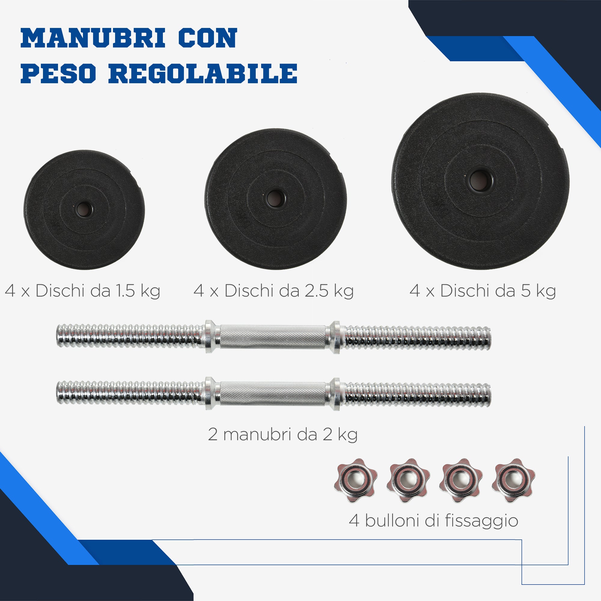 Set di Manubri per Allenamento a Casa in Tubi d'Acciaio e PE Plastica 12 Pezzi 40Kg Nero