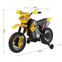 Moto Cross Elettrica per Bambini 6V con Rotelle Giallo