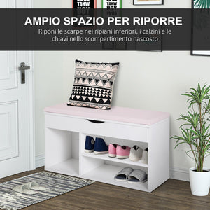 Panca da Ingresso Scarpiera con Sedile Imbottito Ribaltabile in Legno Bianco 80x30x47 cm