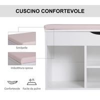 Panca da Ingresso Scarpiera con Sedile Imbottito Ribaltabile in Legno Bianco 80x30x47 cm