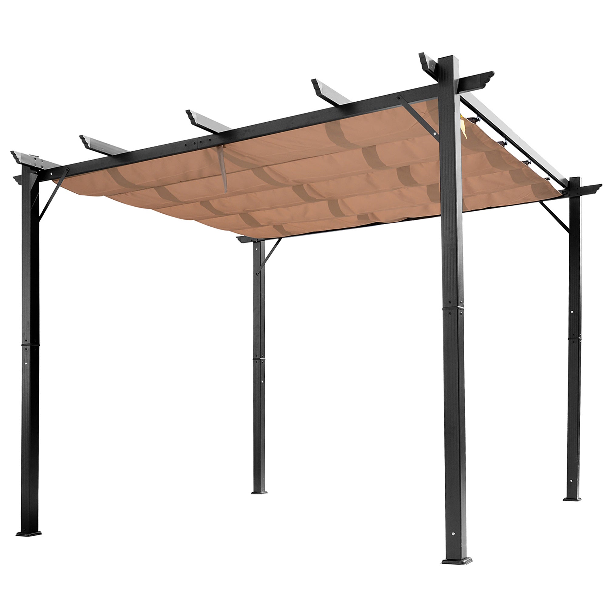 Pergola da Giardino 3X4m in Alluminio con Telo Scorrevole Nera e Beige