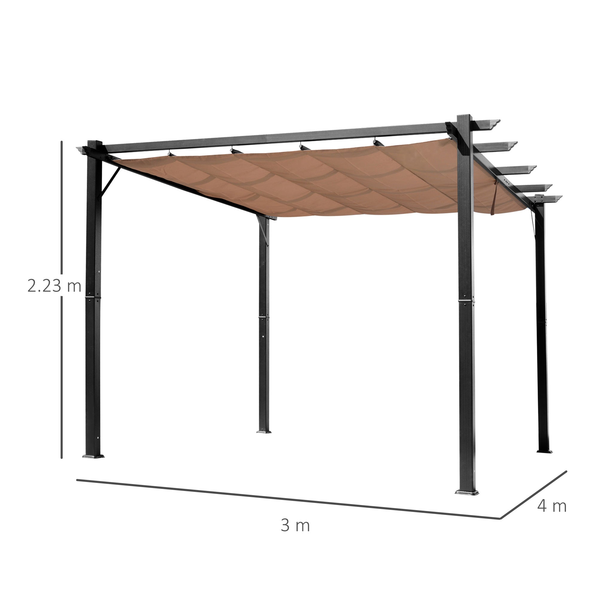 Pergola da Giardino 3X4m in Alluminio con Telo Scorrevole Nera e Beige