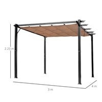 Pergola da Giardino 3X4m in Alluminio con Telo Scorrevole Nera e Beige