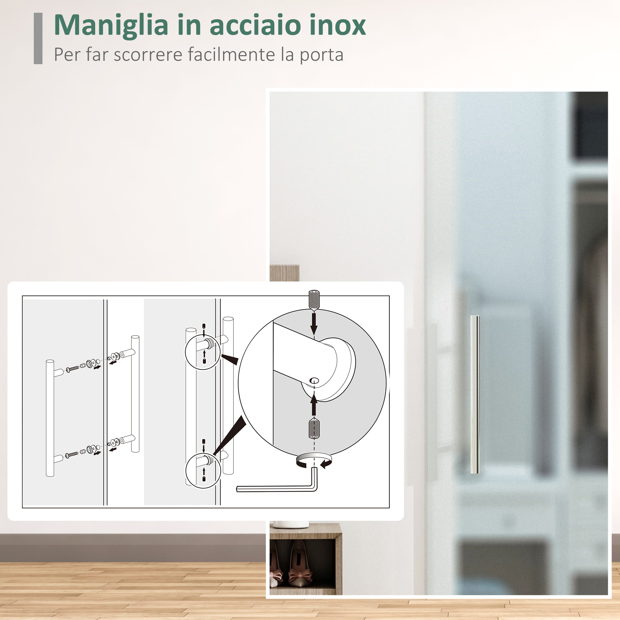 Porta Scorrevole Vetrata 77,5x205 cm Temperata Smerigliata