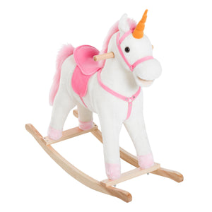 Dondolo per Bambini in Legno Unicorno Cavalcabile Bianco e Rosa