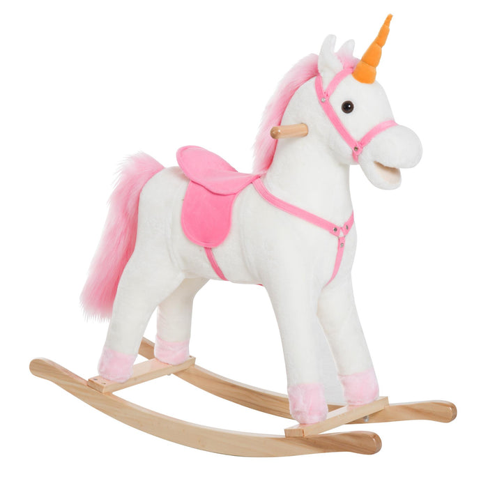 Dondolo per Bambini in Legno Unicorno Cavalcabile Bianco e Rosa