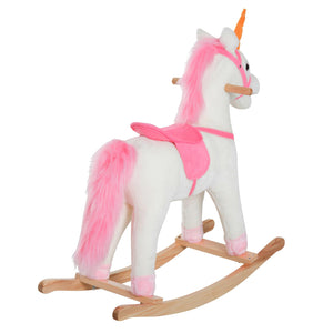 Dondolo per Bambini in Legno Unicorno Cavalcabile Bianco e Rosa